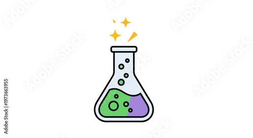 Colorful cartoon chemistry lab flask icon.
