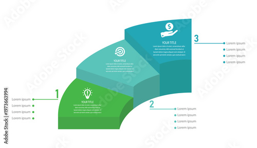 Three Step Business Process Infographic Template with Circular Segments and Modern Data Visualization Layout