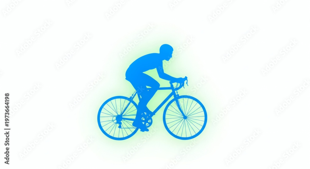 Fototapeta premium Blue Silhouette of a Person Riding a Bicycle on a White Background