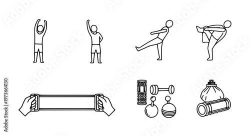 Rehabilitation Therapy Vector Icons with Exercise and Recovery Tools