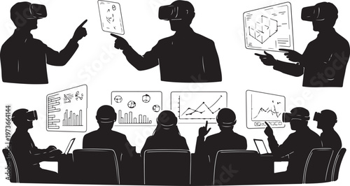 Business team using virtual reality technology for data analysis