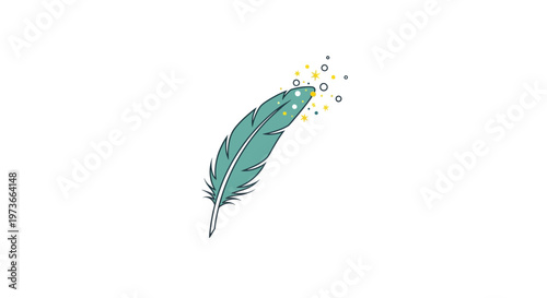 A green feather with sparkling magic dust.