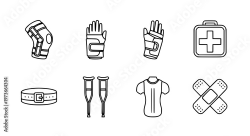 Orthopedic Support Vector Icons with Brace Crutch and Wrist Support