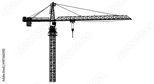 a modern tower crane silhouette representing heavy lifting and industrial construction on a clean white background ideal for engineering graphics.