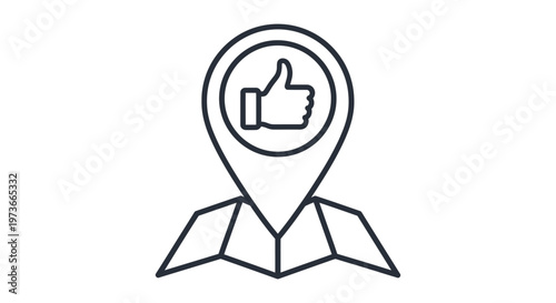 location pin with a thumbs up icon on a stylized map symbolizing a recommended place good spot or positive review