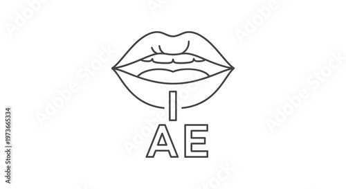 line icon of human lips demonstrating speech pronunciation of the vowel sounds i and ae for language education