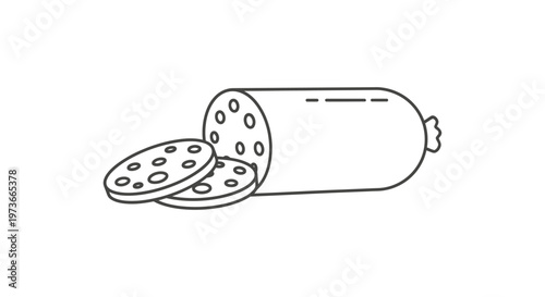 outline illustration of a delicious sliced salami sausage perfect as a food icon for grocery menus or recipe designs
