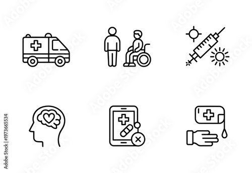 Vector set of six icons depicting financial and retail concepts including a cash register and a piggy bank