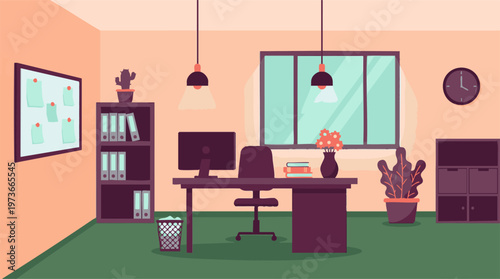 Modern Home Office Workspace with Computer Desk and Bookshelves