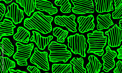 Hand drawn abstract giraffe print pattern with scribble texture. black and green organic ornament.