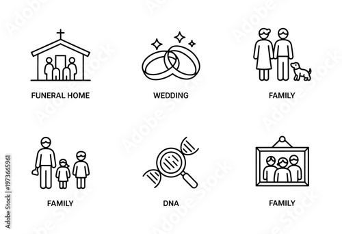 Vector of various family and life event icons.