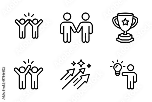 Vector of icons representing teamwork, success and motivation