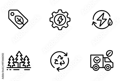 Collection of vector icons representing technology, energy, and environmental sustainability concepts