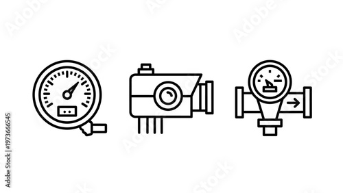 Industrial measuring and monitoring equipment icons set