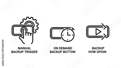 Set of manual backup, on-demand backup and backup now icon designs