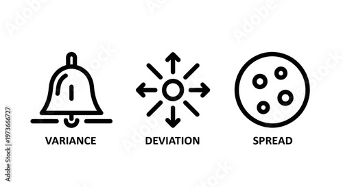 Statistical distribution and variance icons in minimal line style