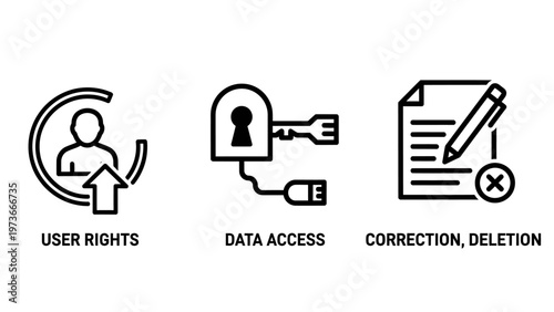 Data privacy and user management icons for digital security concepts