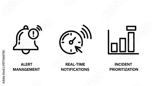 It service management icons for alert monitoring and incident prioritization