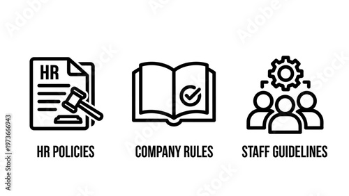 Set of hr compliance and management icons for business and corporate human resources departments