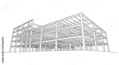 an architectural drawing outlining a building structure with a visible steel framework for modern construction and engineering development