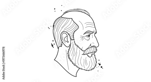 older bearded man profile portrait a minimalist line art illustration of a thoughtful senior character for avatar or design.
