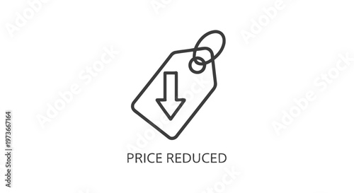 price reduced graphic with a price tag icon and a downward arrow symbolizing a sale discount or special offer promotion