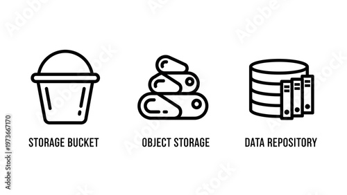 Data storage concepts and repository icons set
