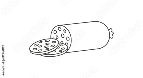 salami sausage line art illustration partially sliced into round pieces a delicious food item perfect for cooking and deli concepts.