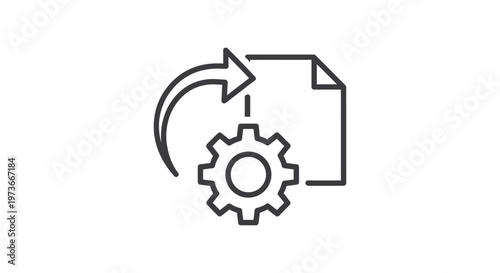process automation and workflow management represented by a gear document and circular arrow illustrating system optimization data processing and digital transformation concepts.