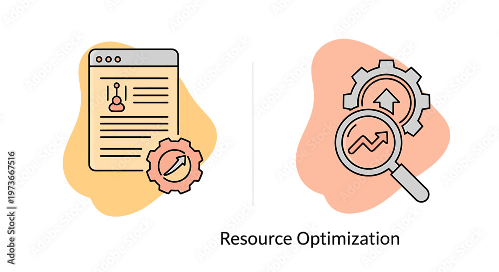 Fototapeta premium Resource optimization and management concept icon set with business analytics