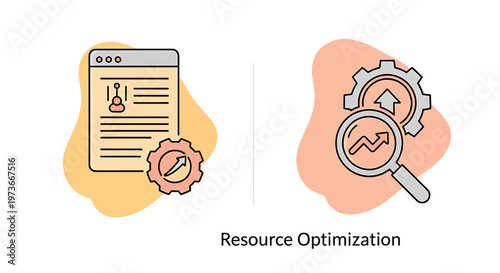 Resource optimization and management concept icon set with business analytics