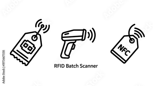 Rfid and nfc technology scanning system icons