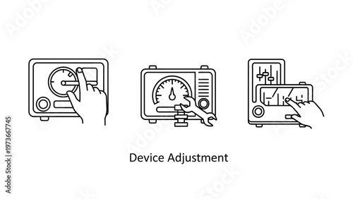 Device adjustment and technical calibration outline icons