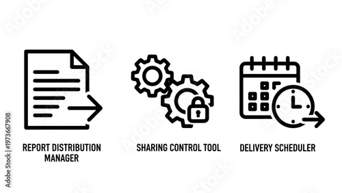 Report distribution manager sharing control and delivery scheduler icons
