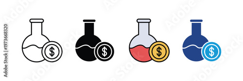 Science flask with dollar coin icon vector. Financial laboratory research, investment ROI analysis, and business chemistry symbol. Vector Illustration.