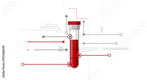 Medical Blood Test Tube with Data Analysis Lines, Science and Healthcare Concept