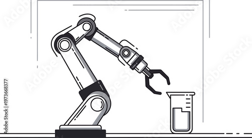 Robotic Arm in Laboratory Setting with Beaker, Automation and Science Concept