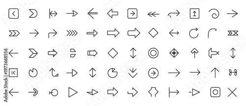 Comprehensive set of arrow icons with varied styles, shapes, and directions for digital use.