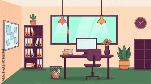 Flat Design Illustration of a Cozy and Productive Home Office