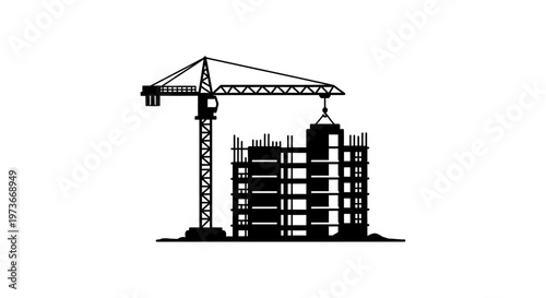 construction site with a large tower crane actively lifting a new floor section for urban development showcasing ongoing building construction and industrial progress