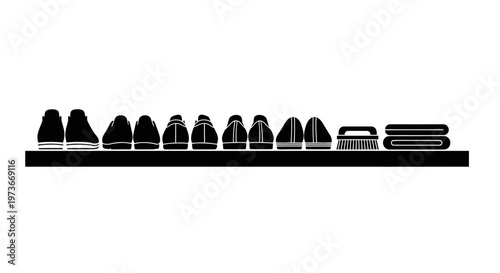 Organized Shoe Rack Shelf with Multiple Pairs of Shoes and Accessories - Home Interior and Storage Concept