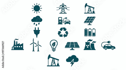 Collection of energy, environment, and industry vector icons