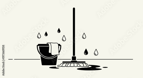 Floor Cleaning Set flat vector with Mop Water Bucket and Wet Cloth - Housekeeping and Hygiene Maintenance Concept flat vector