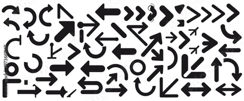 Collection of diverse black arrows and pointers on a white background, vector art.