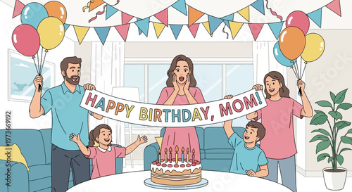 Family Celebrating Birthday With Cake.