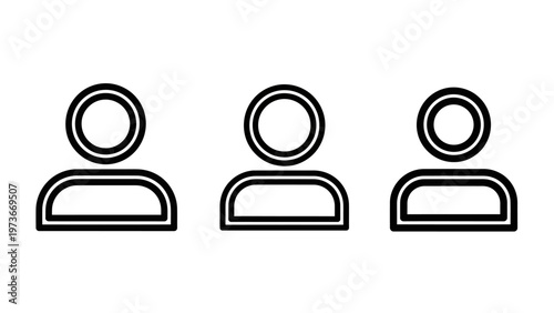 Minimalist outline set of three user profile icons representing team members and community group for digital interface design