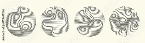 Abstract Topographic Circle Line Art Vector Set