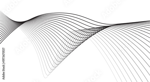 Abstract monochrome wave background with thin flowing lines. Minimalist dynamic 3D line art.eps