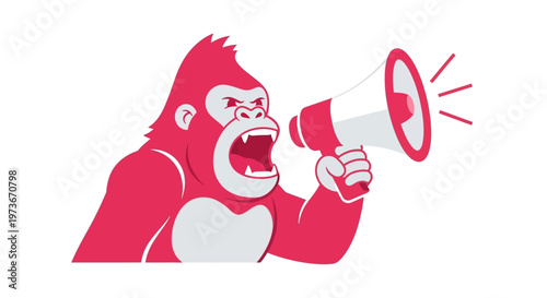 Angry Cartoon Gorilla Shouting with Megaphone Vector Illustration
