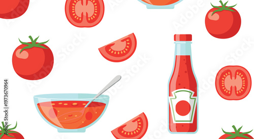 Fresh Tomato Sauce Ingredients Flat Vector Set